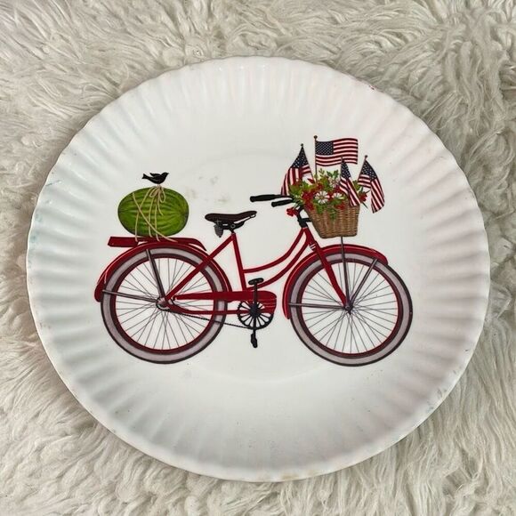One Hundred 80 Degrees Bicycle 4 Melamine Paper Plate Look 9" Mary Lake Thompso - Picture 3 of 11